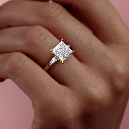 Asscher Three Stones Engagement Ring – 5.75 CT Moissanite Diamond