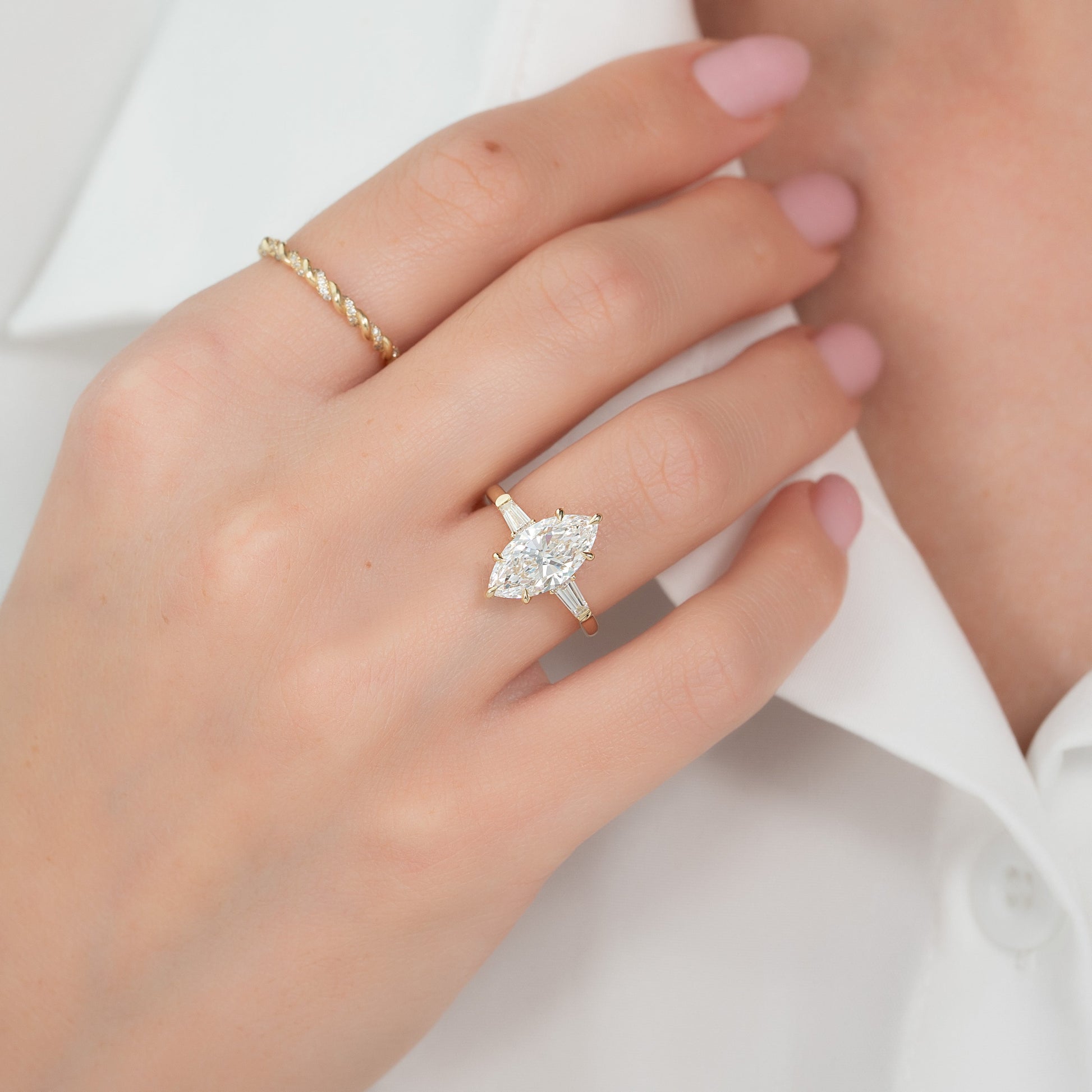 Asscher Three Stones Engagement Ring – 5.75 CT Moissanite Diamond