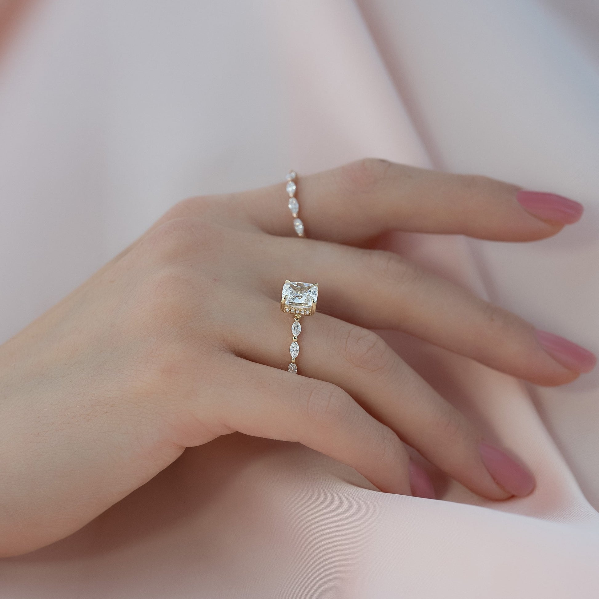 Asscher Three Stones Engagement Ring – 5.75 CT Moissanite Diamond