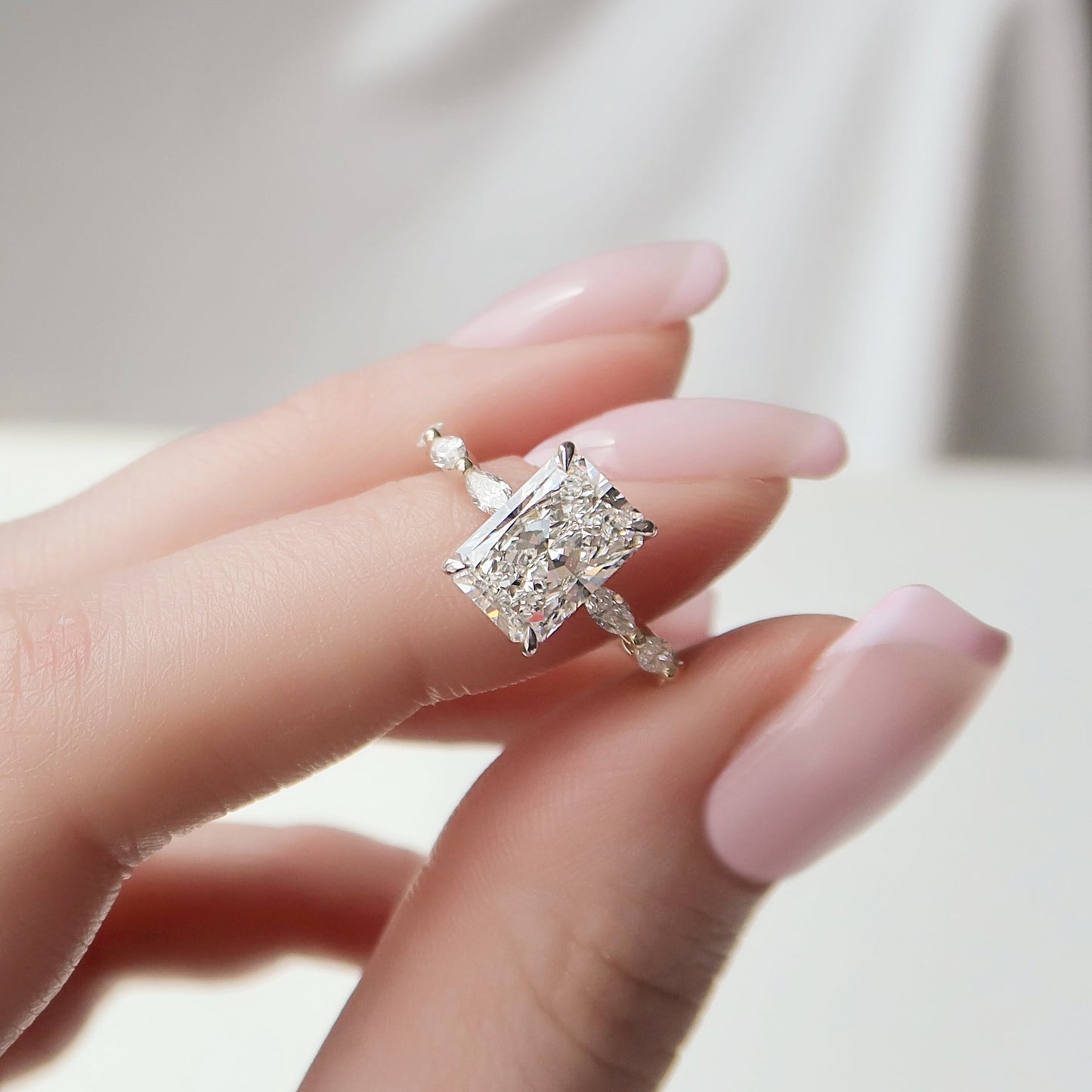 Asscher Three Stones Engagement Ring – 5.75 CT Moissanite Diamond