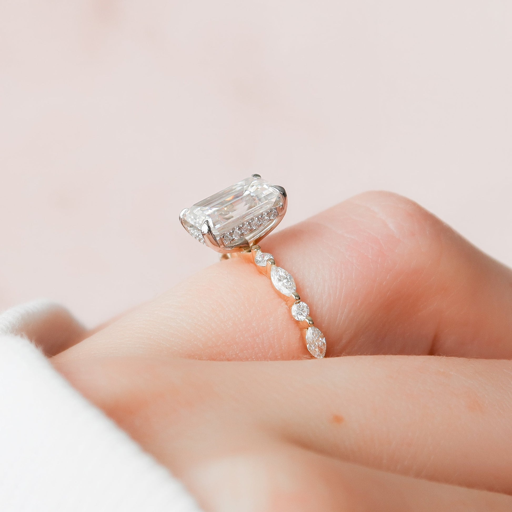 Asscher Three Stones Engagement Ring – 5.75 CT Moissanite Diamond