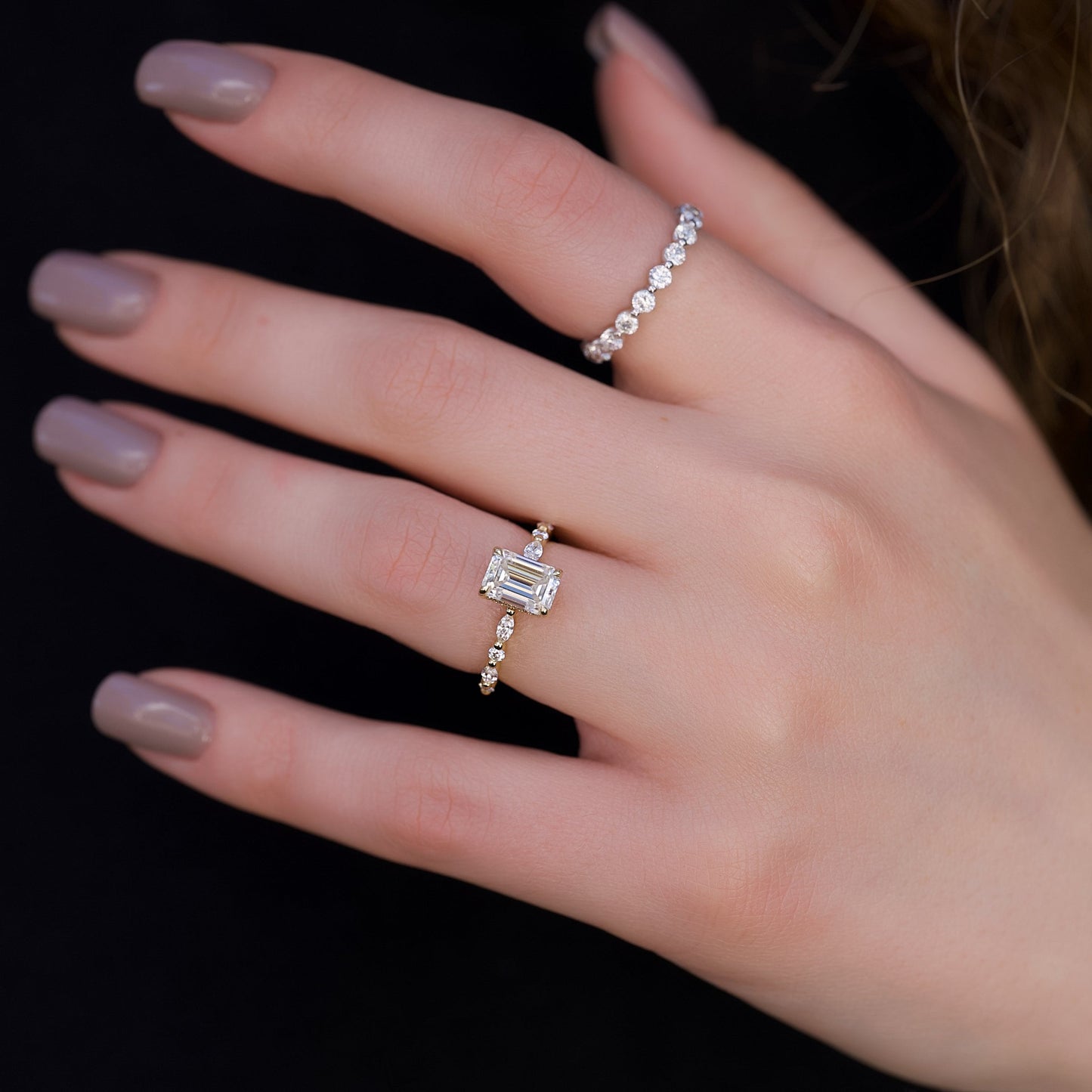 Asscher Three Stones Engagement Ring – 5.75 CT Moissanite Diamond