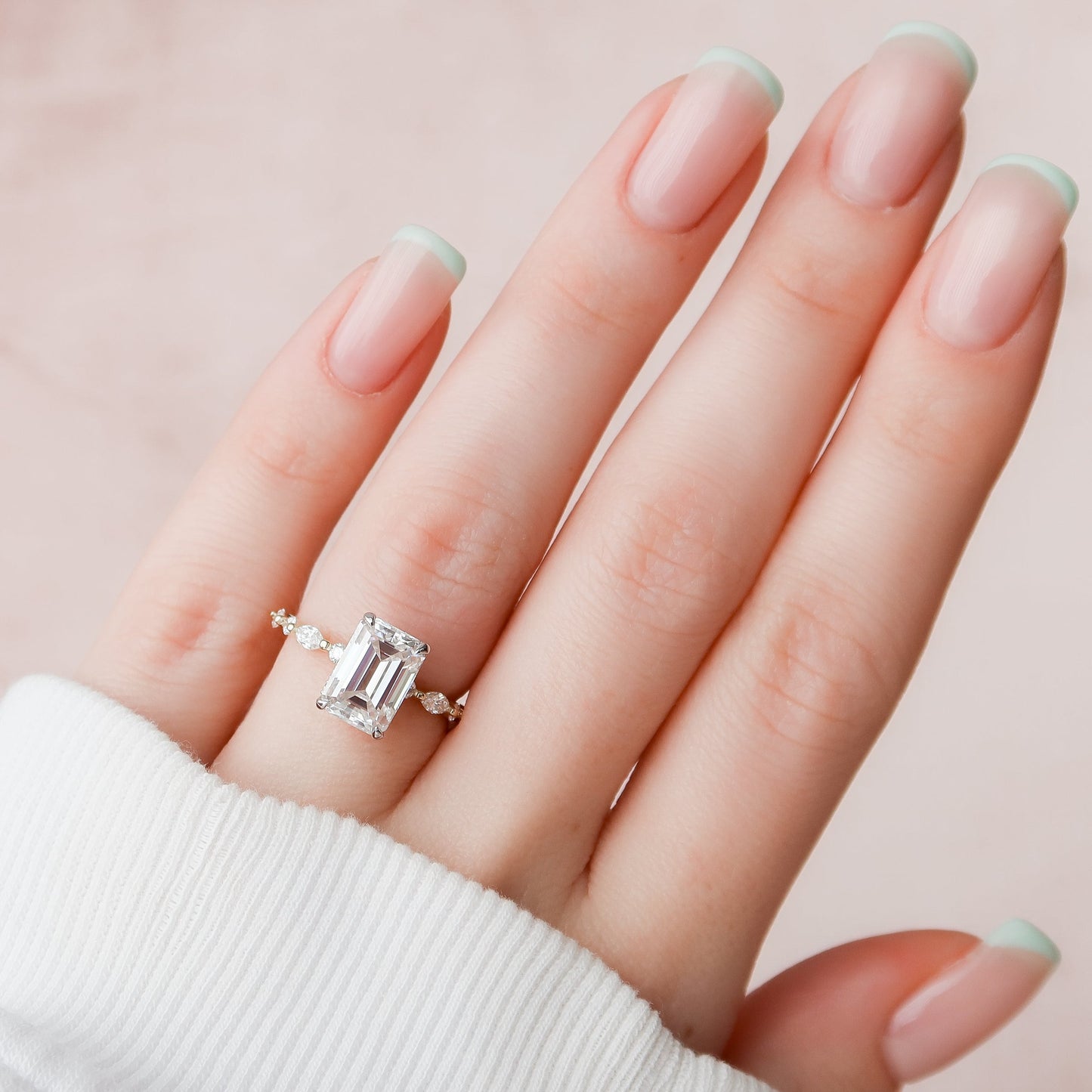 Asscher Three Stones Engagement Ring – 5.75 CT Moissanite Diamond