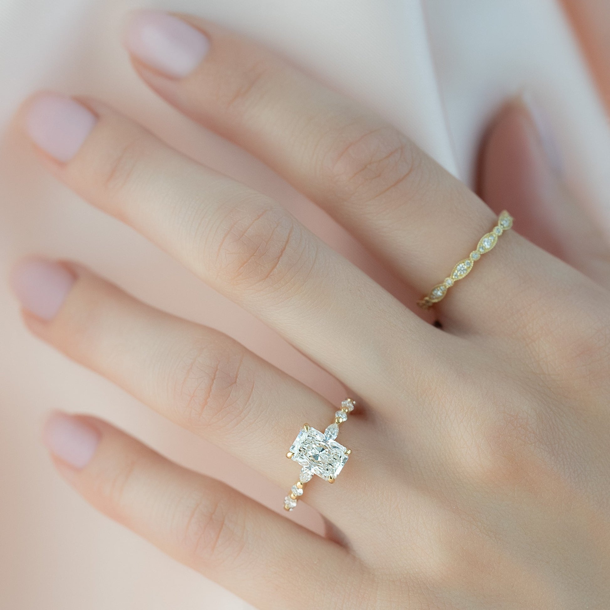 Asscher Three Stones Engagement Ring – 5.75 CT Moissanite Diamond