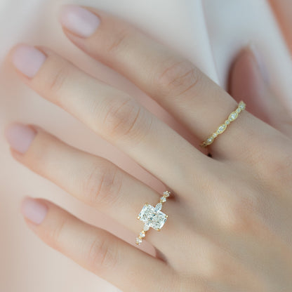 Asscher Three Stones Engagement Ring – 5.75 CT Moissanite Diamond