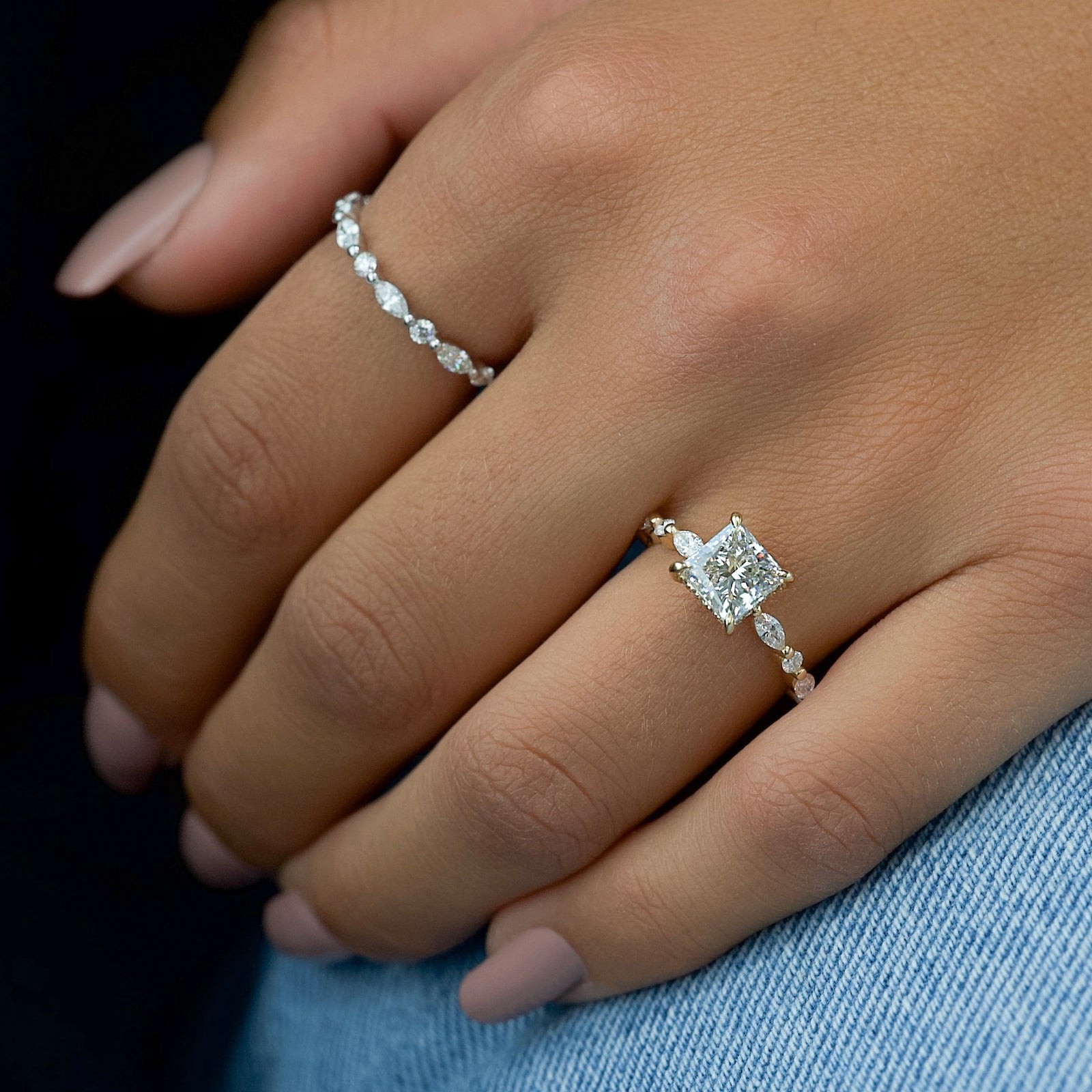 Asscher Three Stones Engagement Ring – 5.75 CT Moissanite Diamond