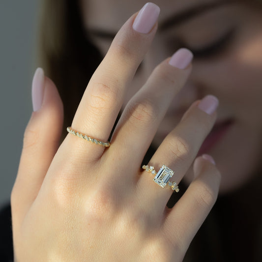 Asscher Three Stones Engagement Ring – 5.75 CT Moissanite Diamond
