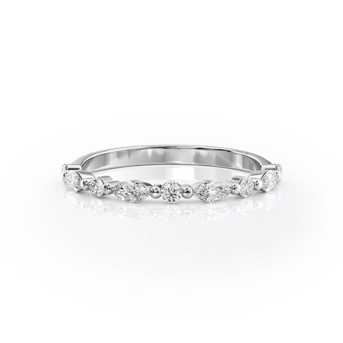 1.29 TCW Oval and Emerald Diamond Half Eternity DEF/VVS Lab Grown Wedding Band