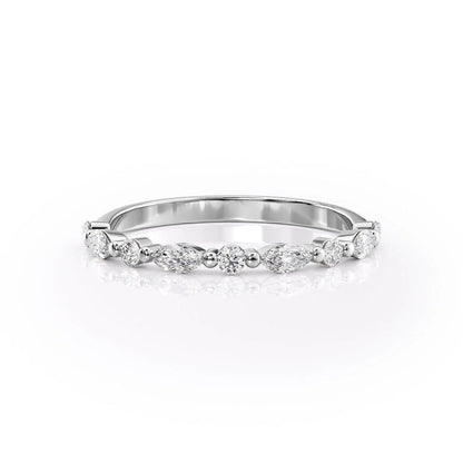 1.29 TCW Oval and Emerald Diamond Half Eternity DEF/VVS Lab Grown Wedding Band