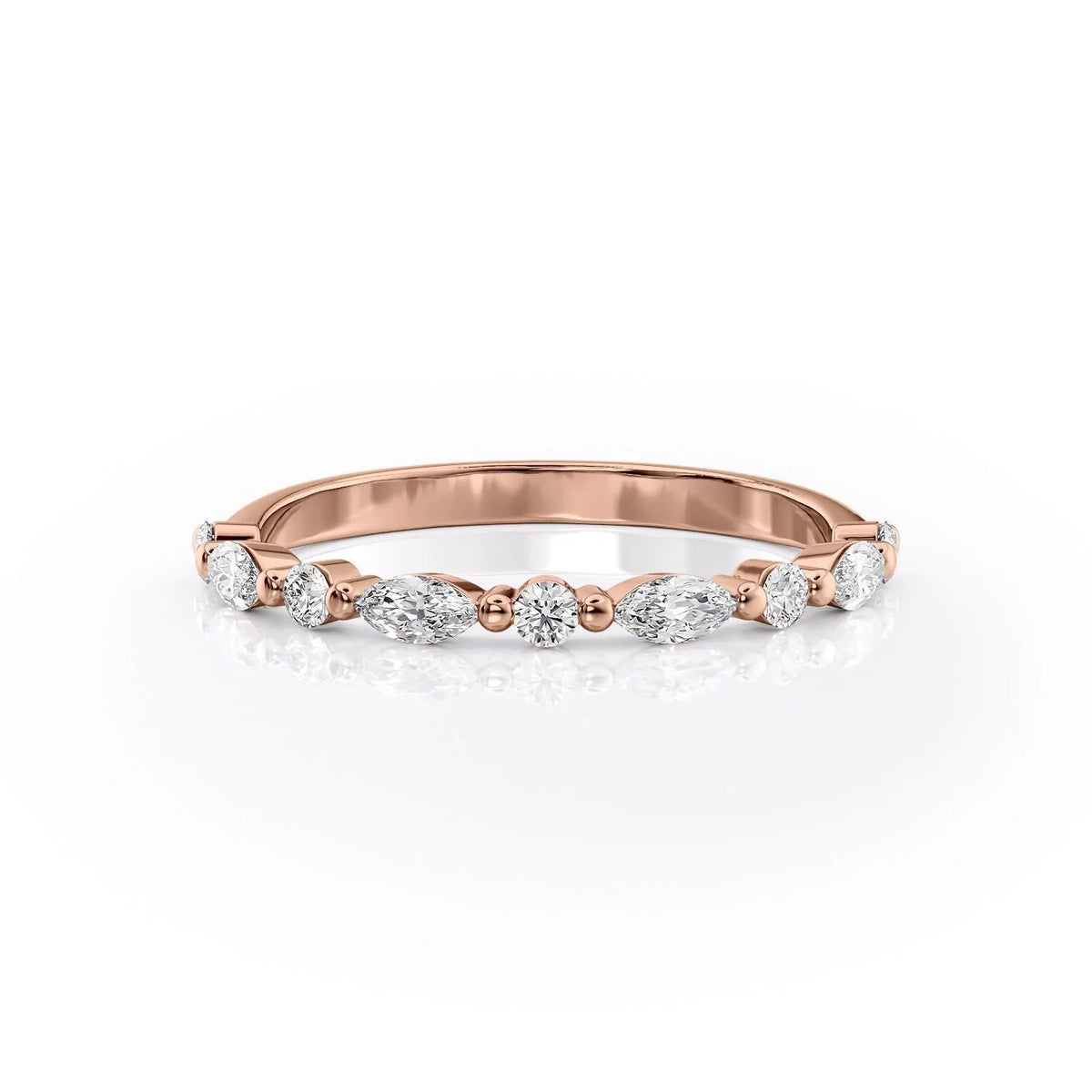 1.29 TCW Oval and Emerald Diamond Half Eternity DEF/VVS Lab Grown Wedding Band