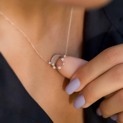 0.19 CT Round Leaf Pendant Lab Grown Diamond Necklace in Solid Gold