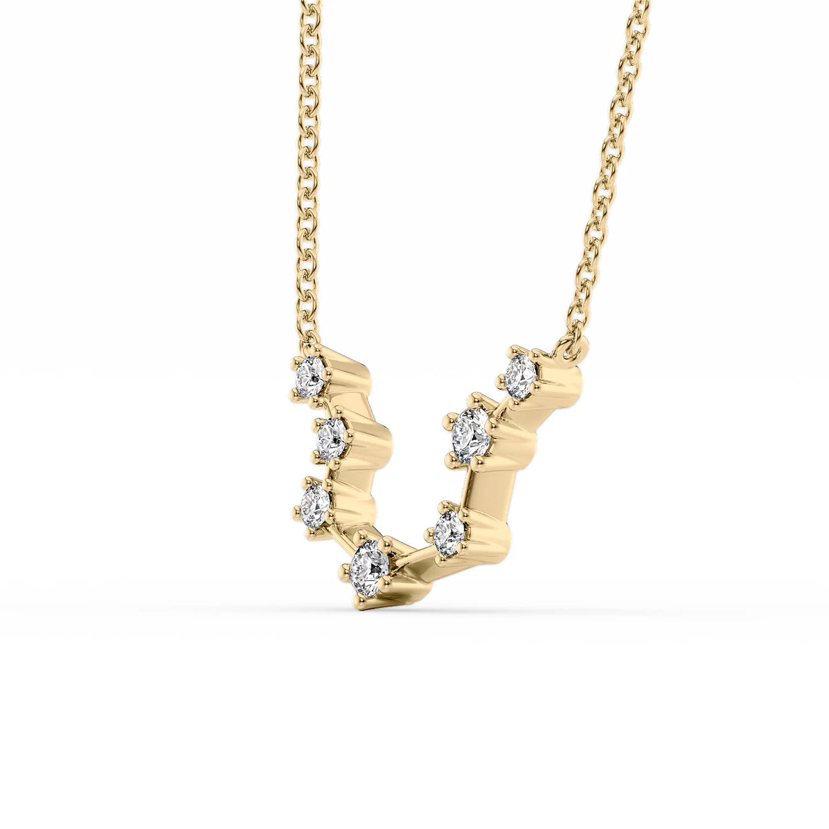 0.19 CT Round Leaf Pendant Lab Grown Diamond Necklace in Solid Gold