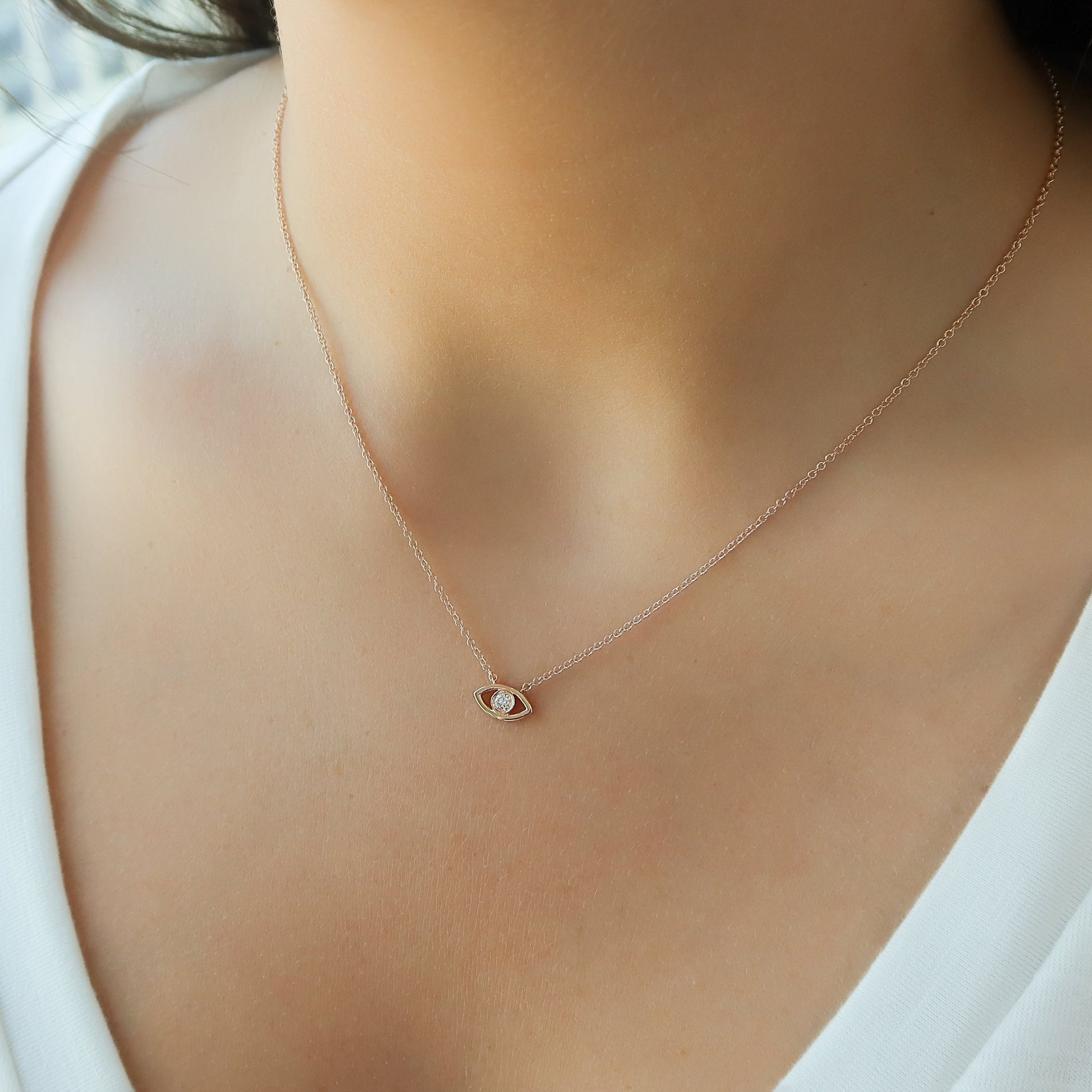 0.19 CT Round Leaf Pendant Lab Grown Diamond Necklace in Solid Gold