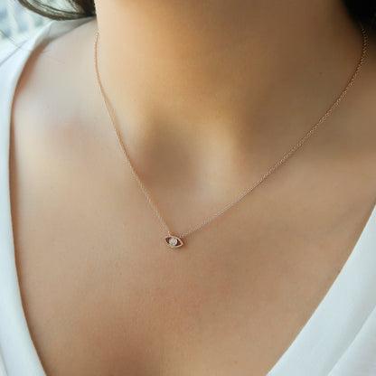 0.19 CT Round Leaf Pendant Lab Grown Diamond Necklace in Solid Gold