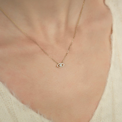 0.19 CT Round Leaf Pendant Lab Grown Diamond Necklace in Solid Gold