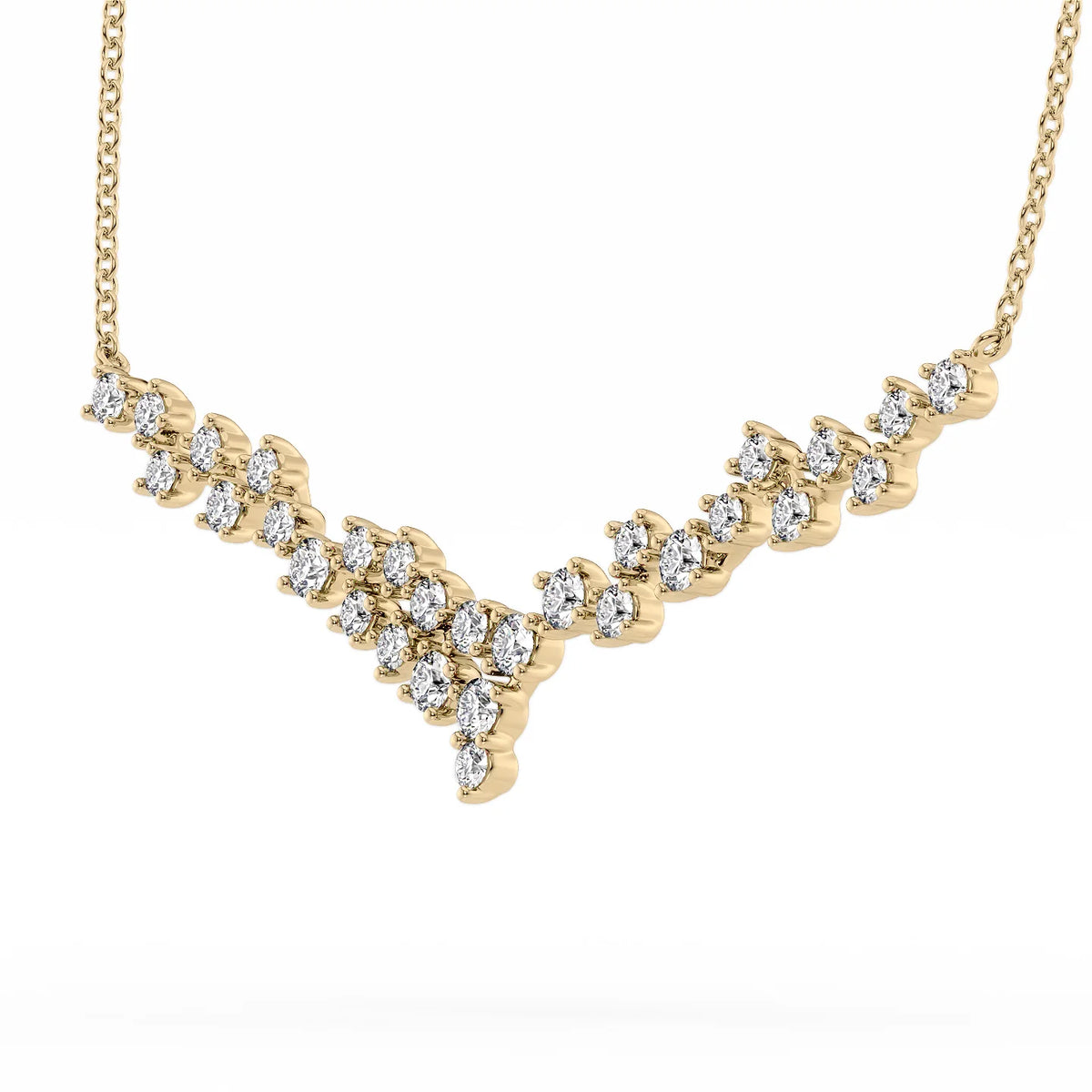 0.19 CT Round Leaf Pendant Lab Grown Diamond Necklace in Solid Gold