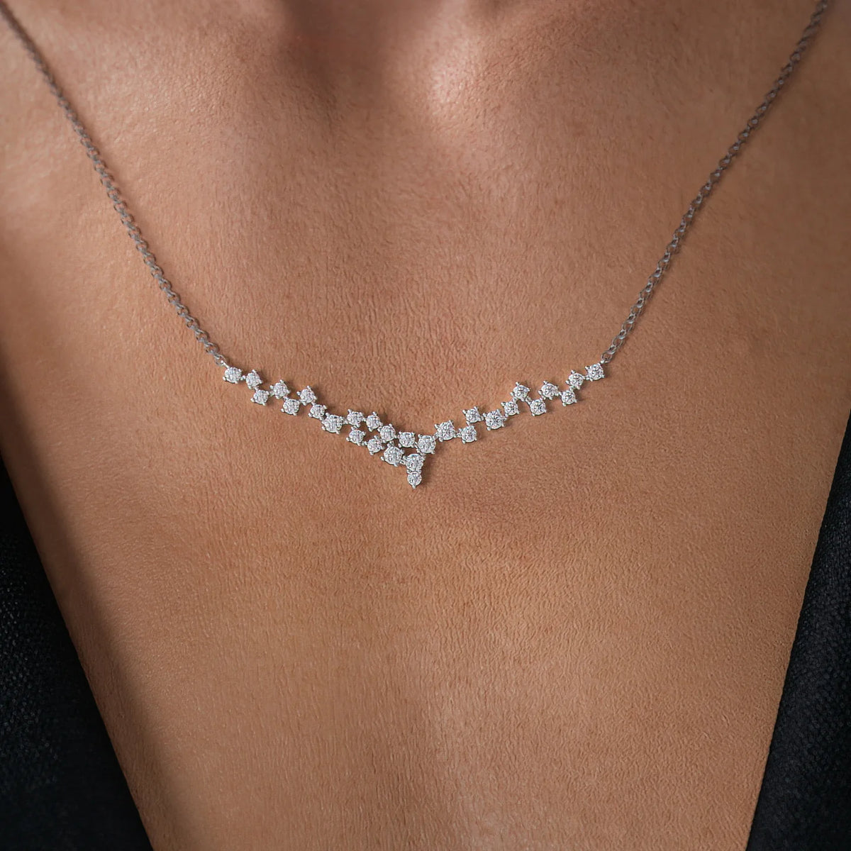 0.19 CT Round Leaf Pendant Lab Grown Diamond Necklace in Solid Gold