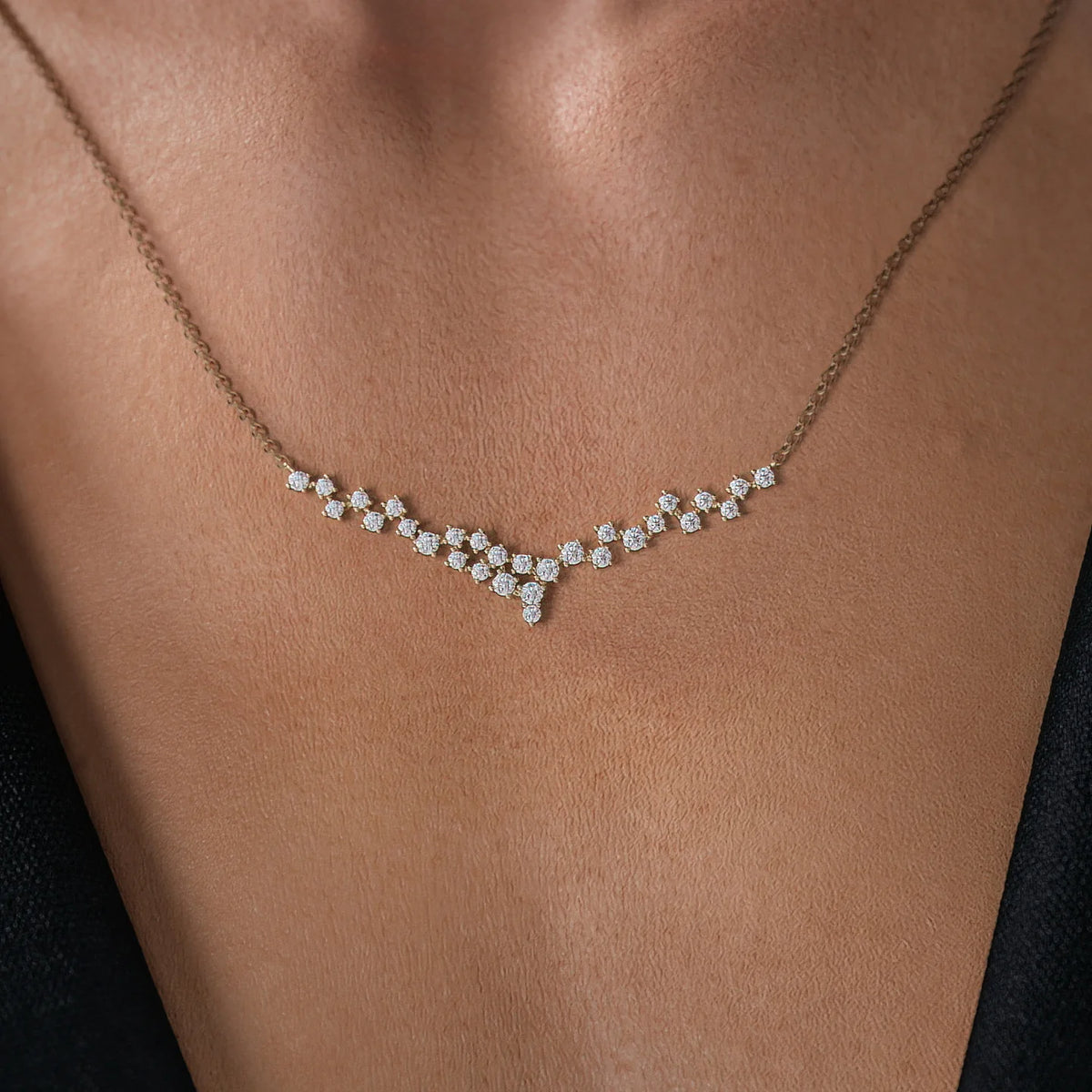 0.19 CT Round Leaf Pendant Lab Grown Diamond Necklace in Solid Gold