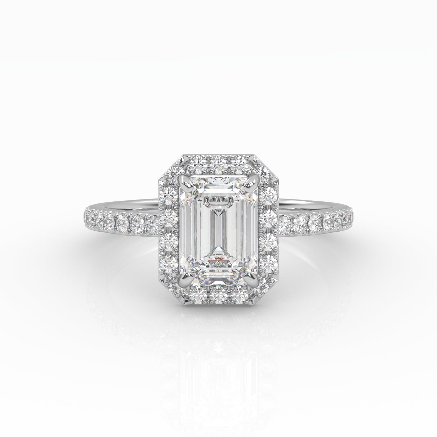 Round Halo, Pave & Split Shank Engagement Ring – 1.93 CT Lab Grown Diamond