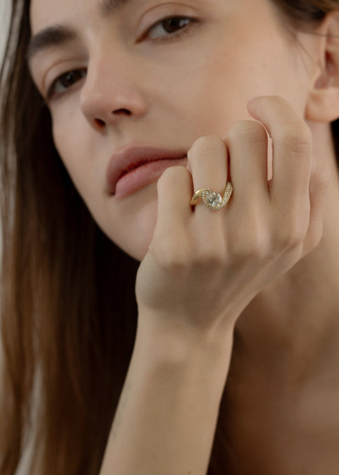 Moval Swirl Semi Pave Engagement Ring – 2.5 CT Lab Grown Diamond