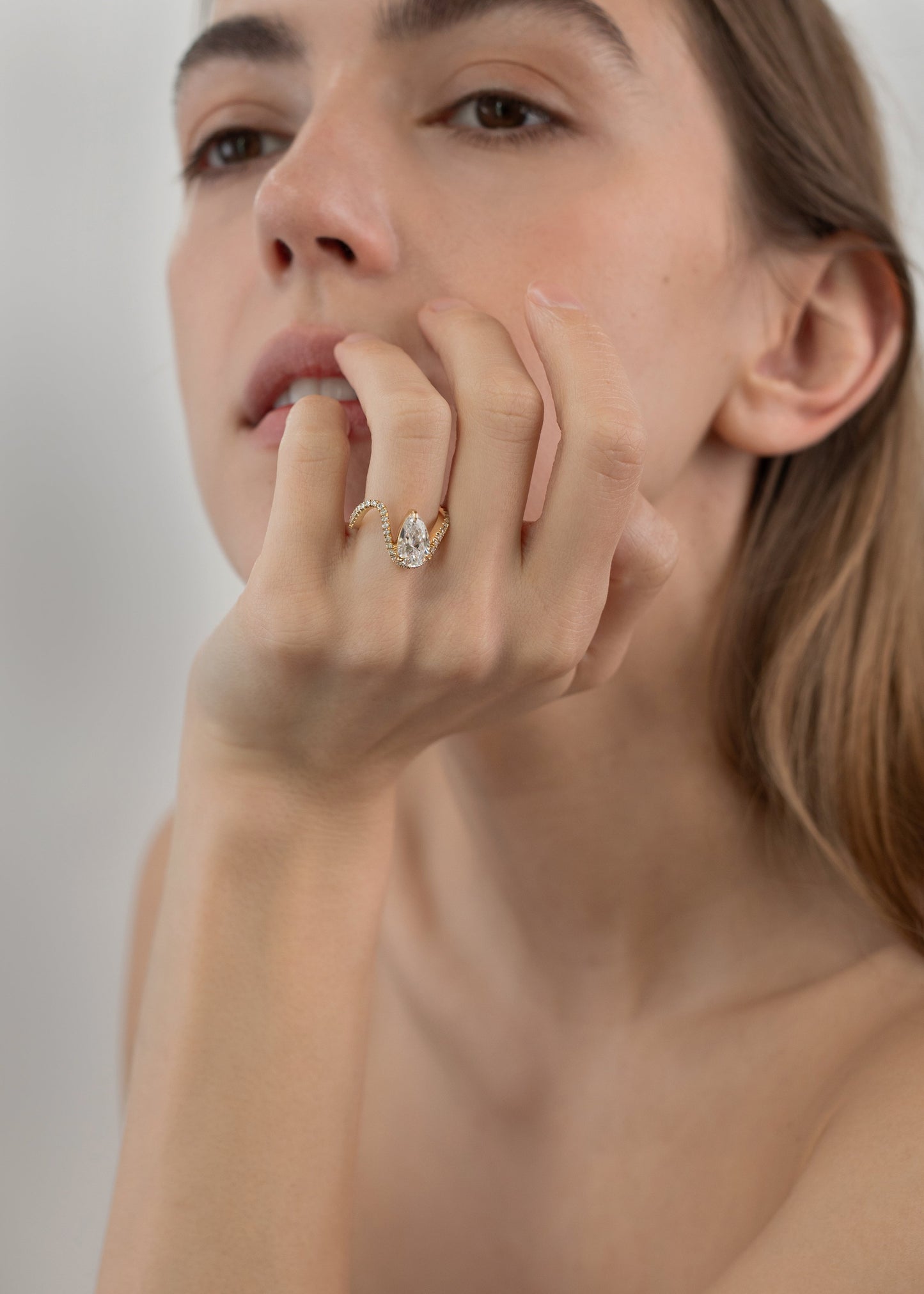 Moval Swirl Semi Pave Engagement Ring – 2.5 CT Lab Grown Diamond