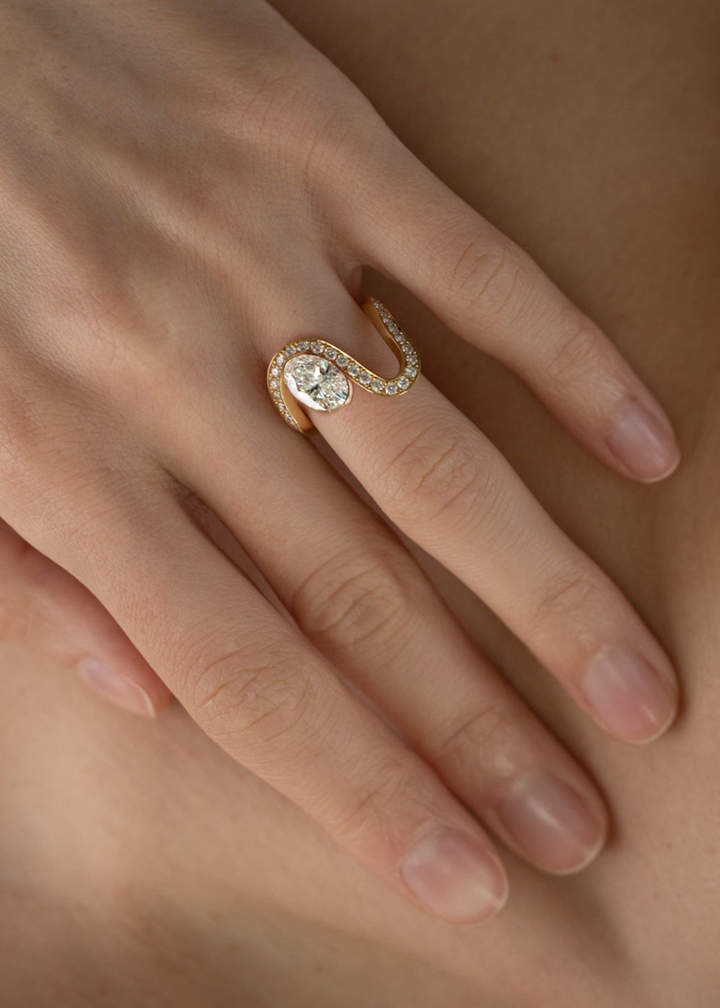 Moval Swirl Semi Pave Engagement Ring – 2.5 CT Lab Grown Diamond