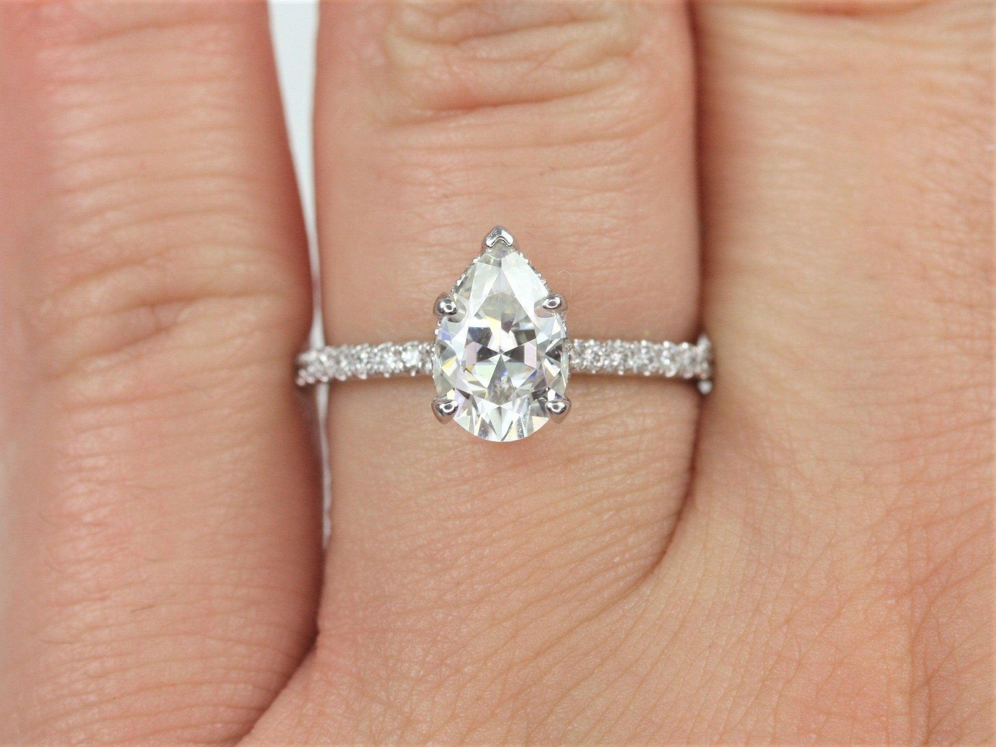 2 CT Emerald Pave Moissanite Engagement Ring