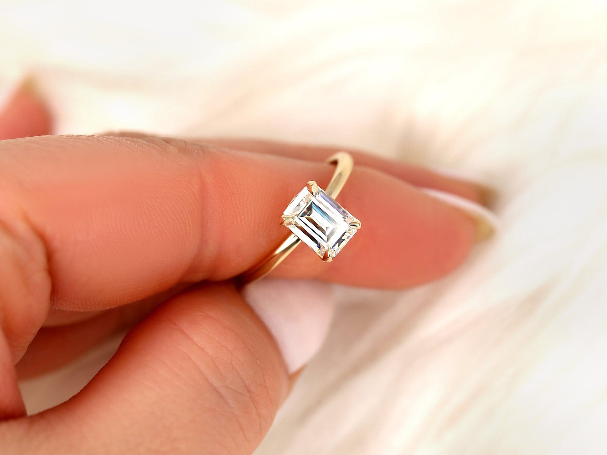 2 CT Emerald Pave Moissanite Engagement Ring