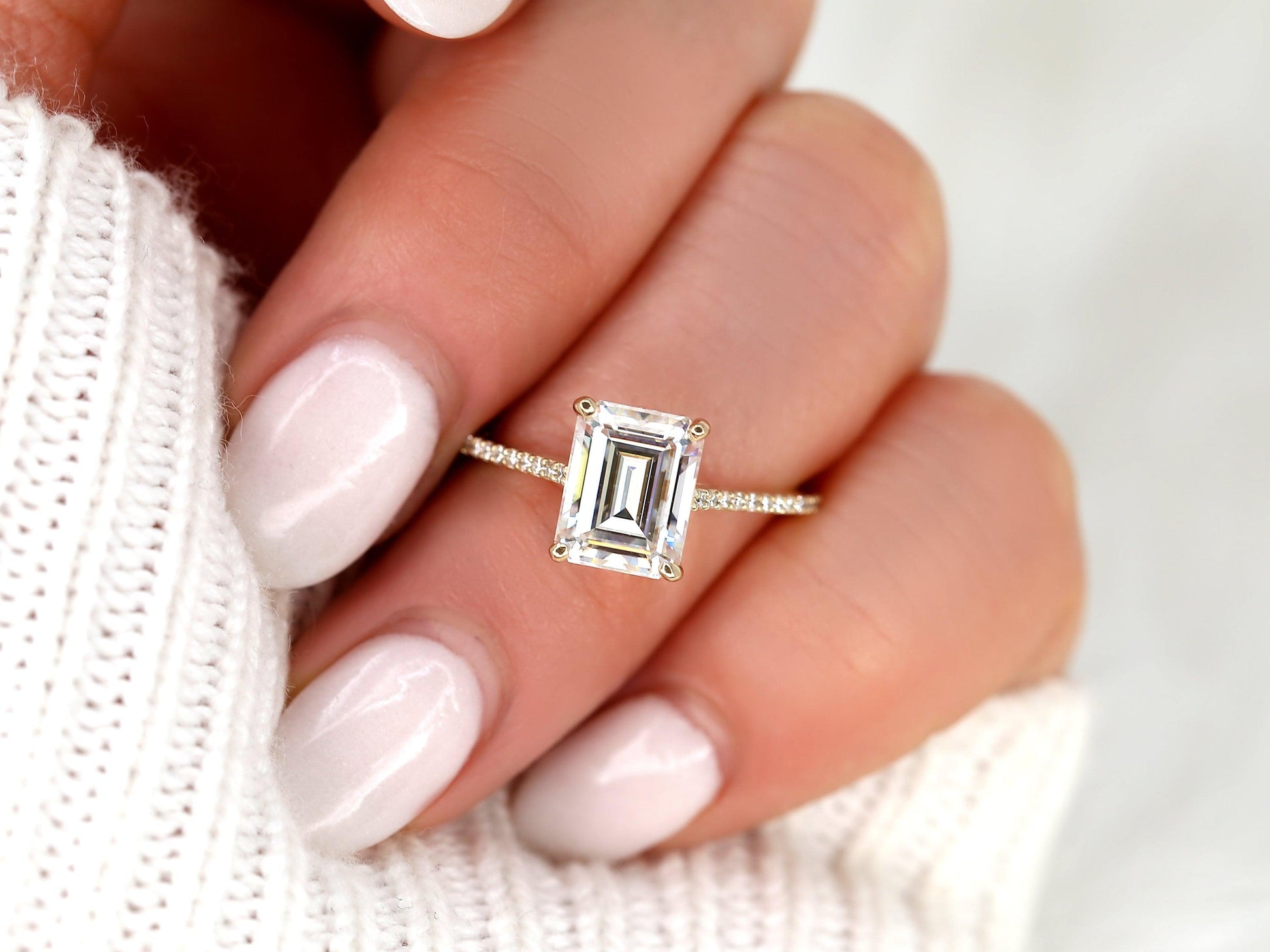 2 CT Emerald Pave Moissanite Engagement Ring