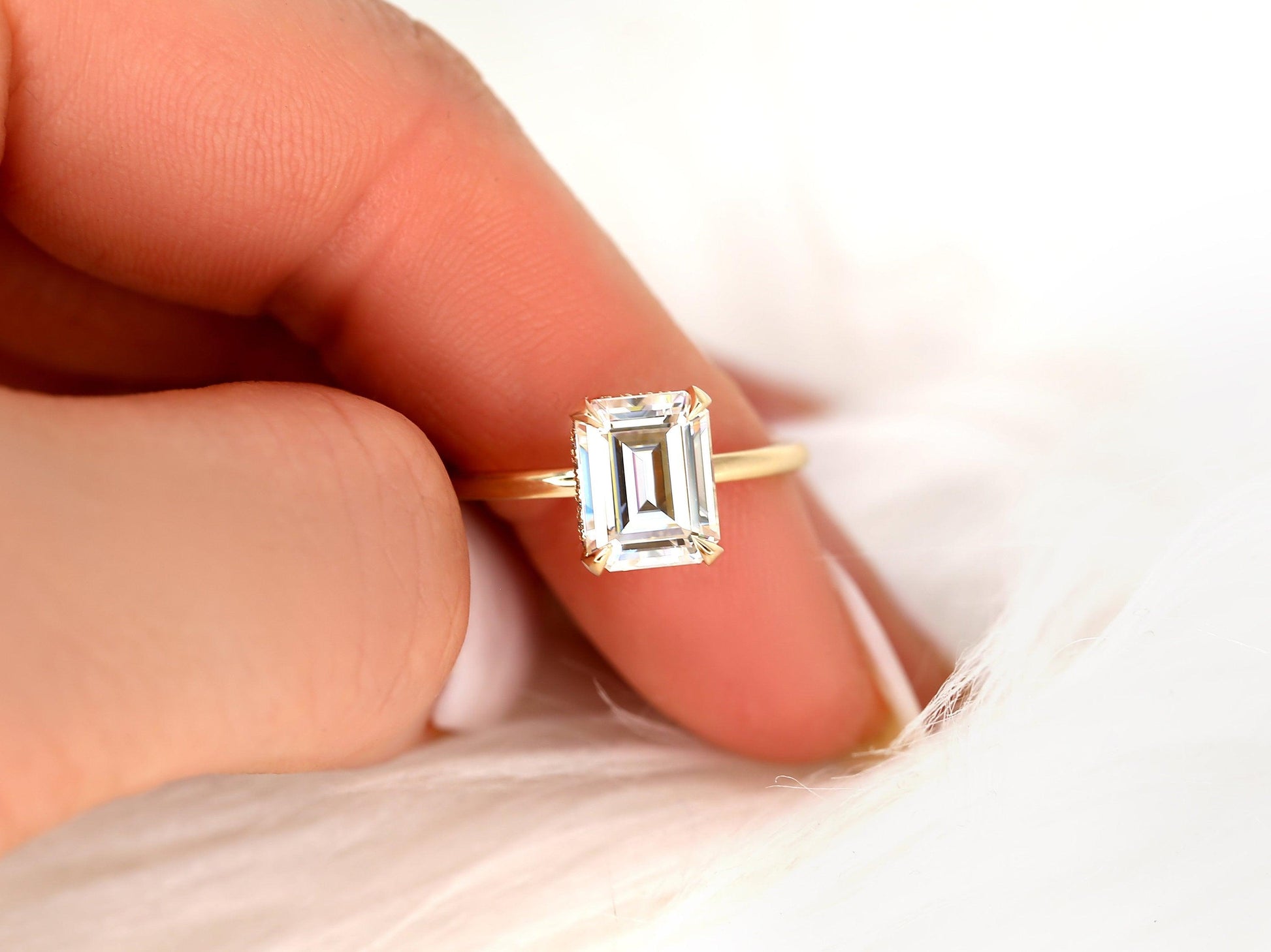 2 CT Emerald Pave Moissanite Engagement Ring