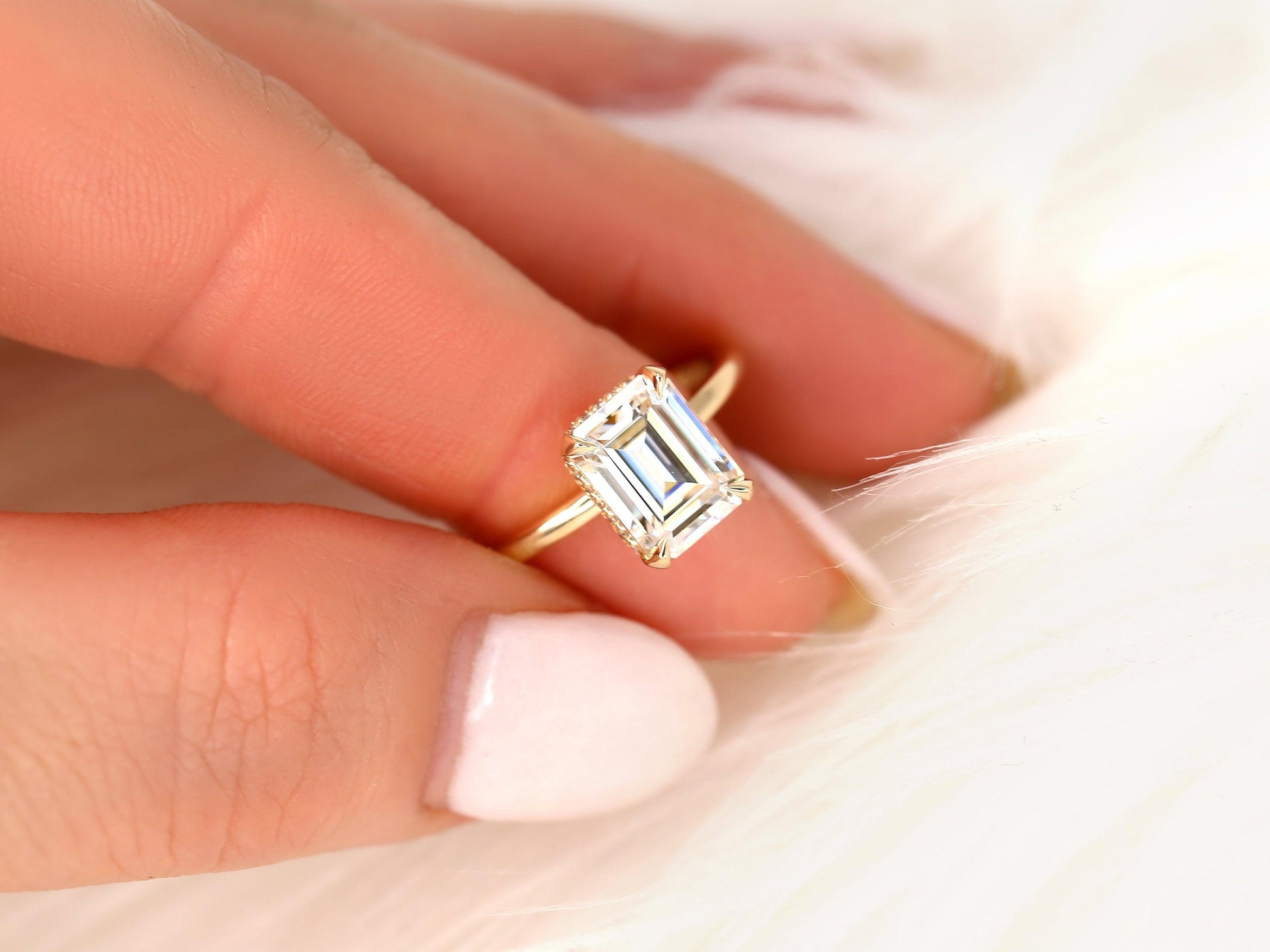 2 CT Emerald Pave Moissanite Engagement Ring
