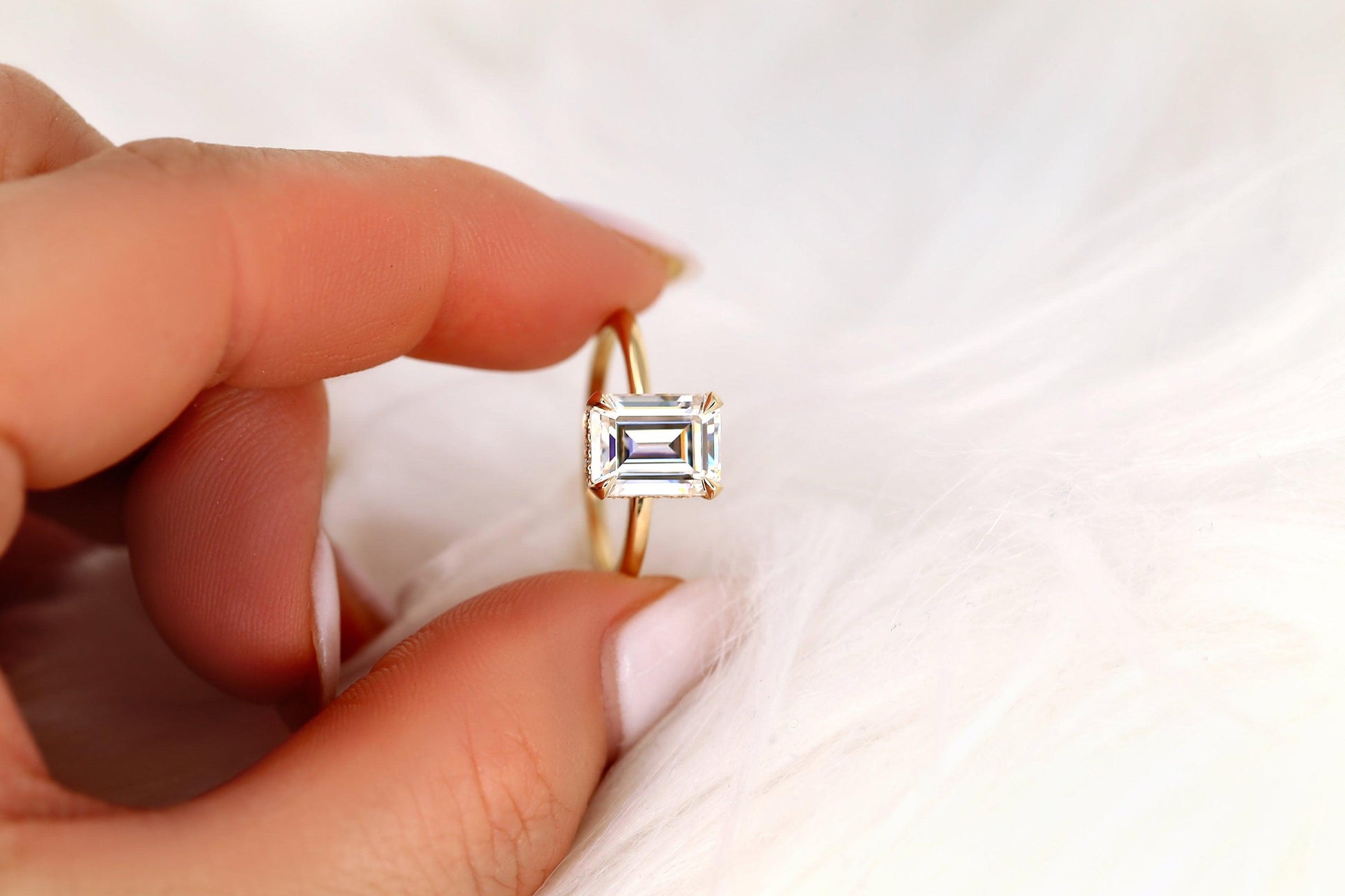 2 CT Emerald Pave Moissanite Engagement Ring