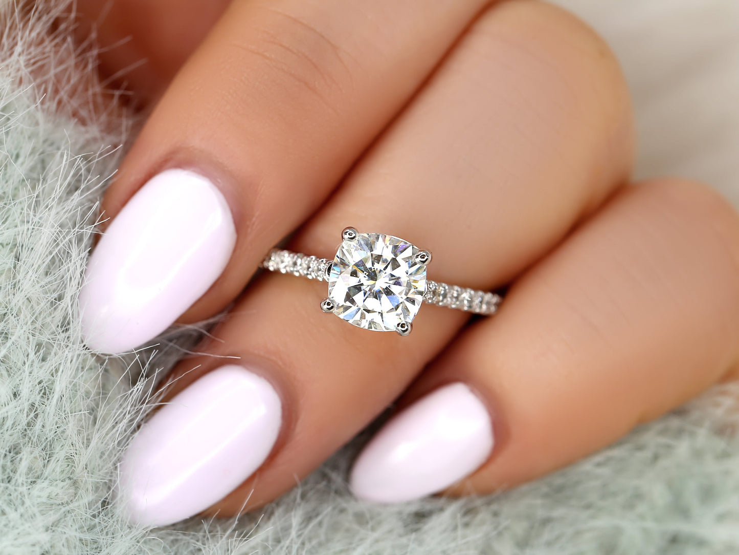 2 CT Emerald Pave Moissanite Engagement Ring