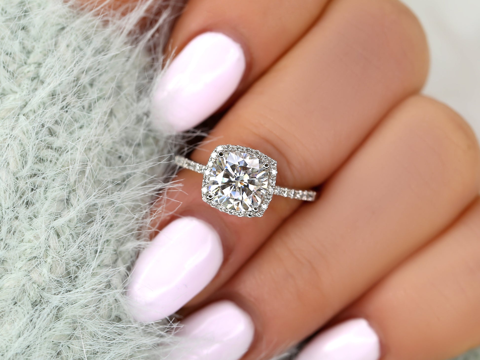 2 CT Emerald Pave Moissanite Engagement Ring