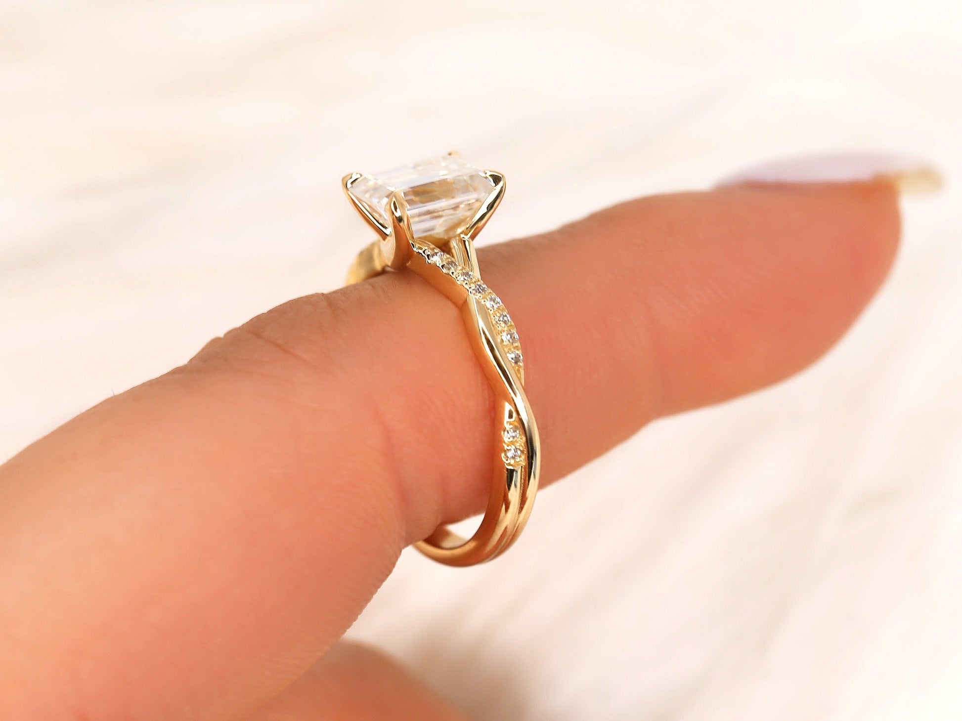2 CT Emerald Pave Moissanite Engagement Ring