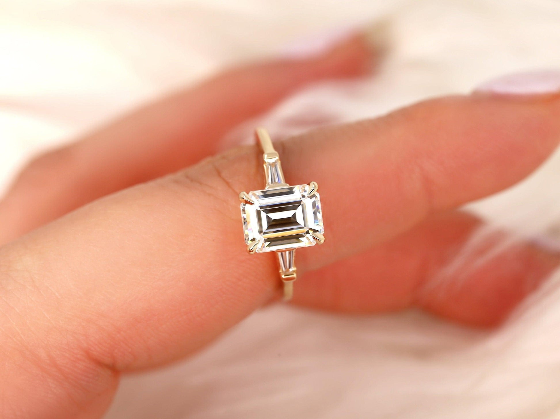 2 CT Emerald Pave Moissanite Engagement Ring