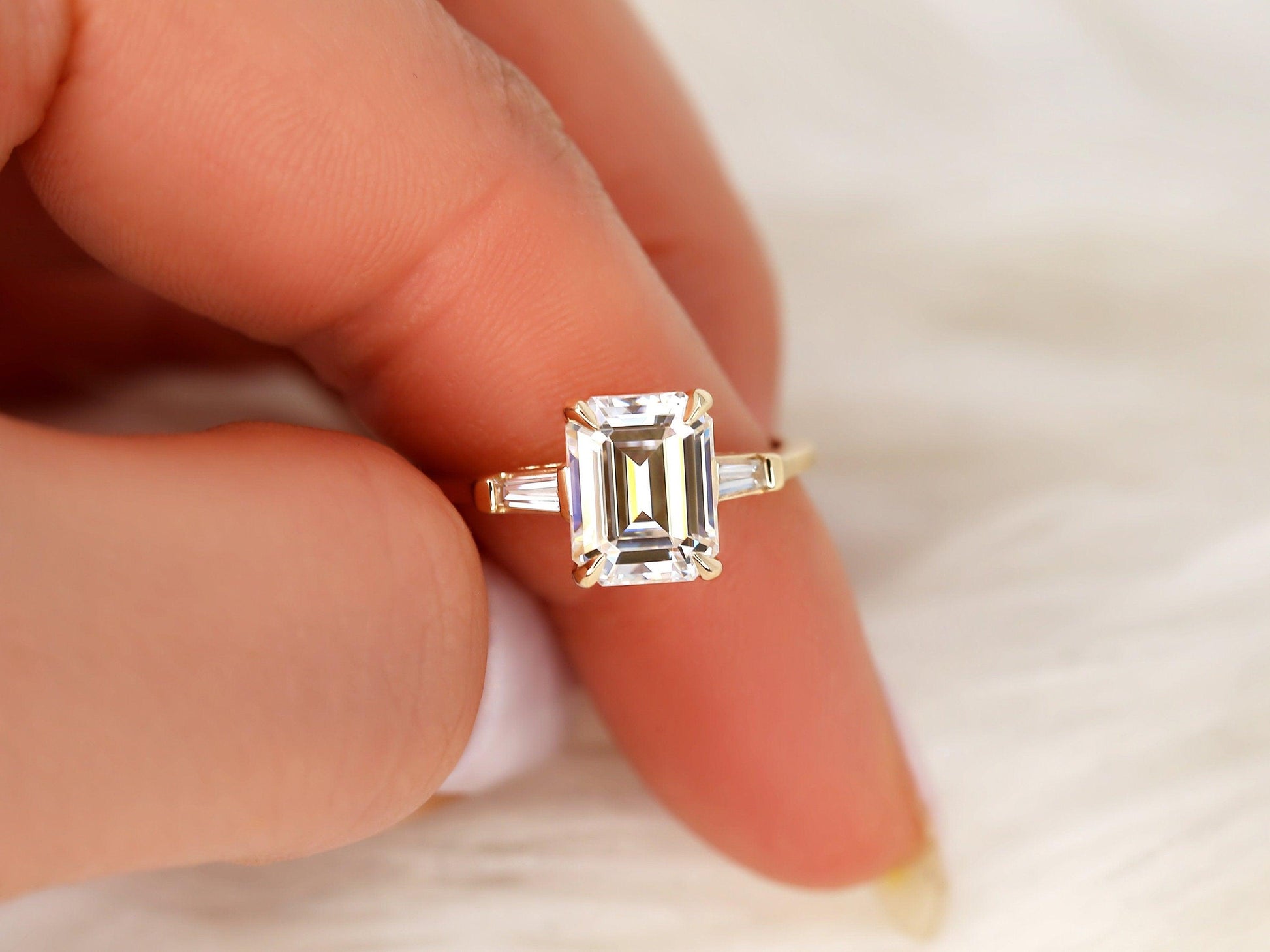 2 CT Emerald Pave Moissanite Engagement Ring