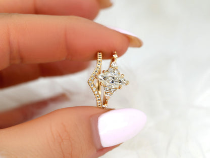 3.0 CT Elongated Cushion Solitaire Moissanite Diamond Bridal Ring Set