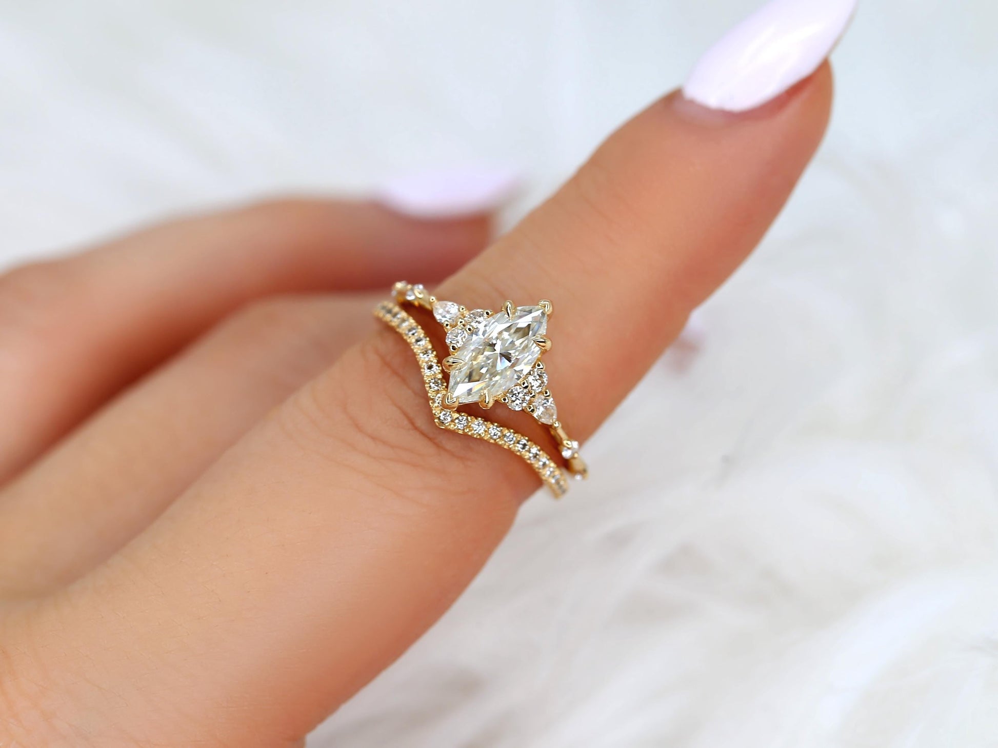 3.0 CT Elongated Cushion Solitaire Moissanite Diamond Bridal Ring Set