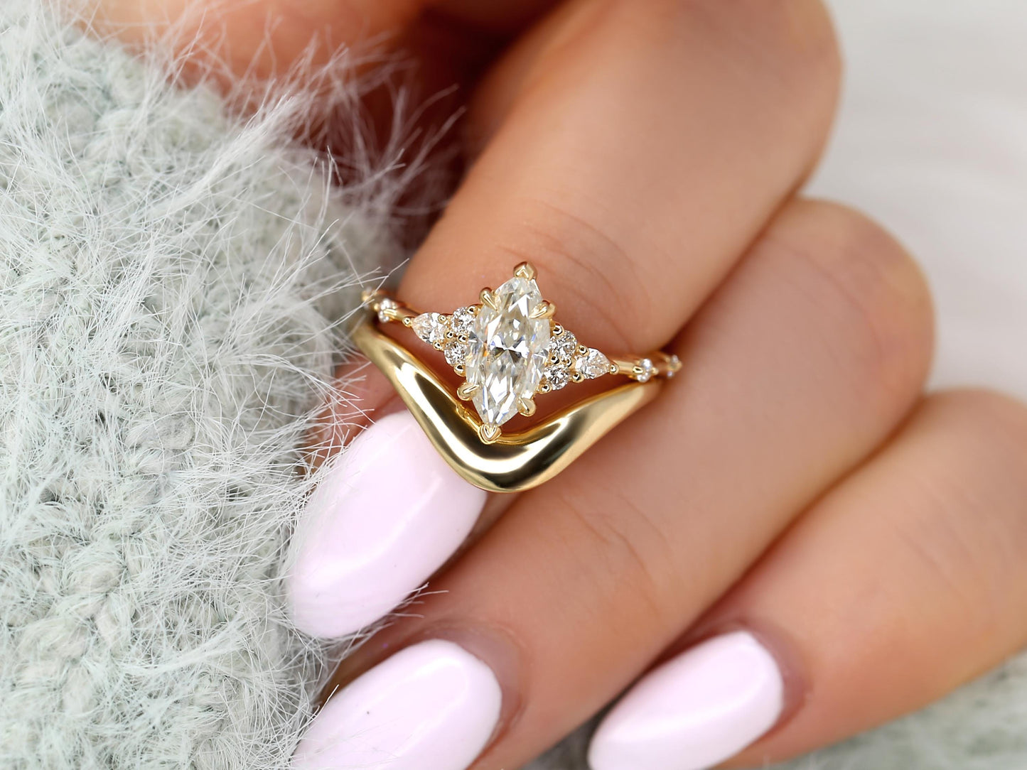 3.0 CT Elongated Cushion Solitaire Moissanite Diamond Bridal Ring Set