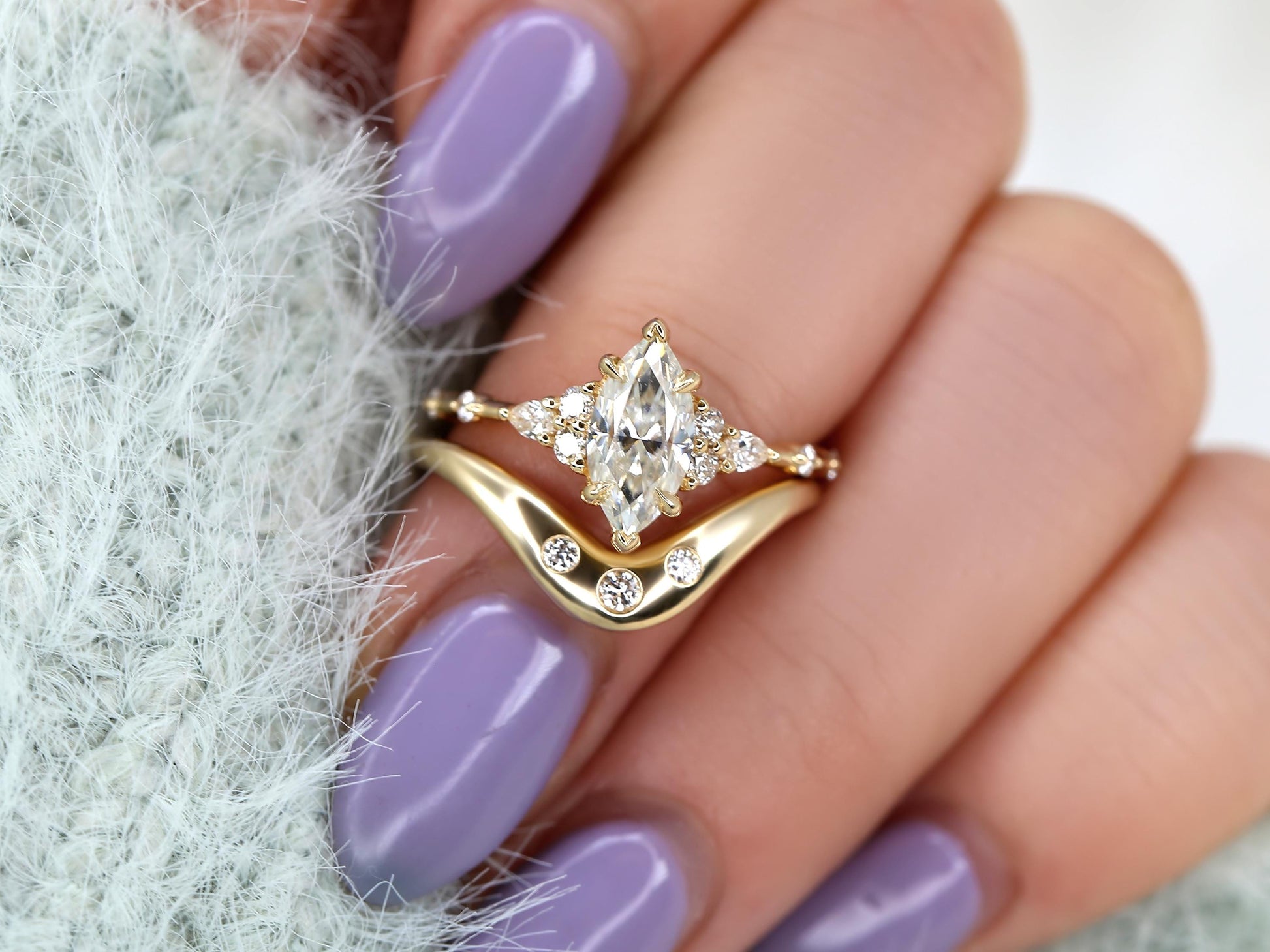 3.0 CT Elongated Cushion Solitaire Moissanite Diamond Bridal Ring Set
