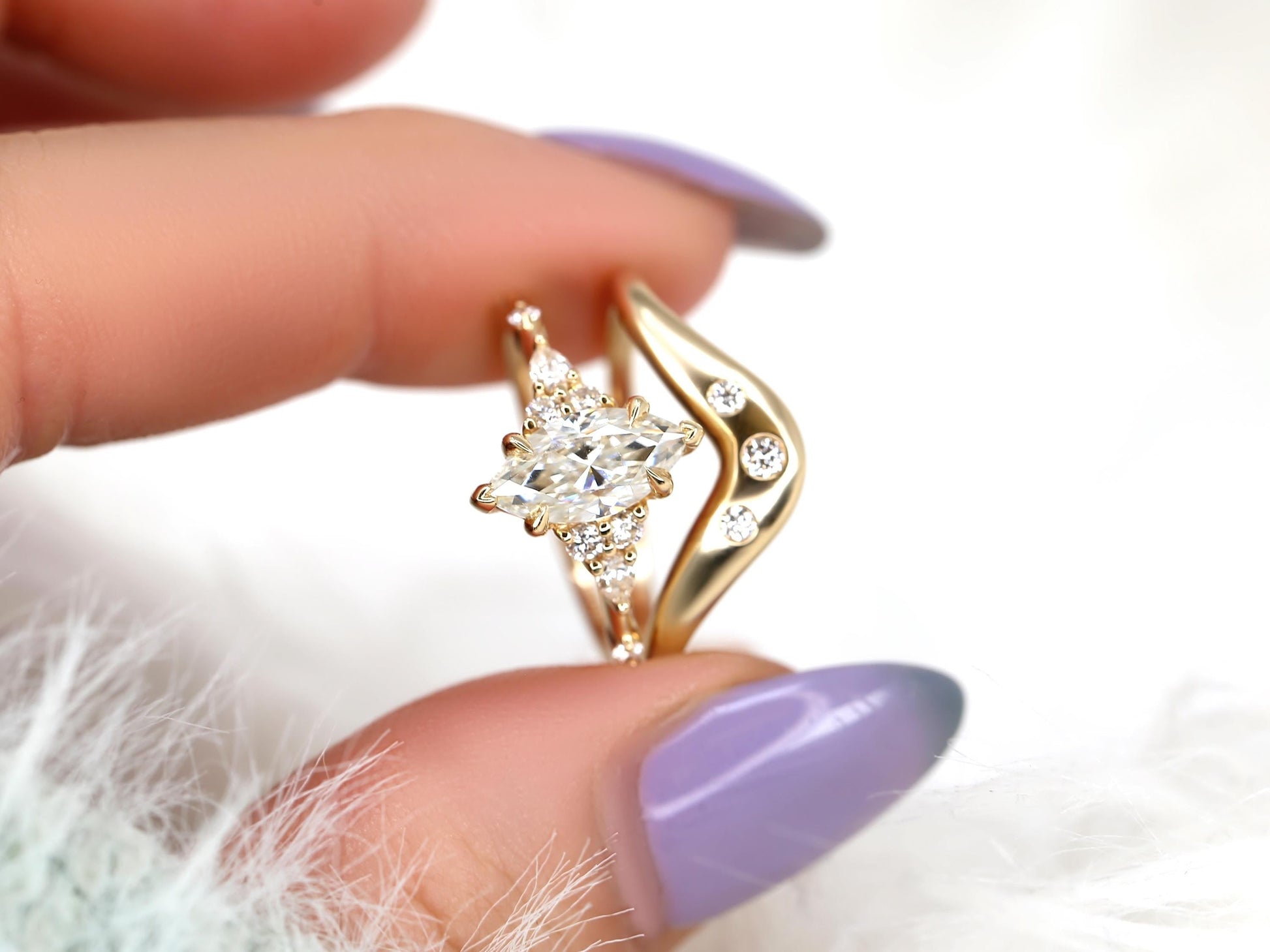 3.0 CT Elongated Cushion Solitaire Moissanite Diamond Bridal Ring Set