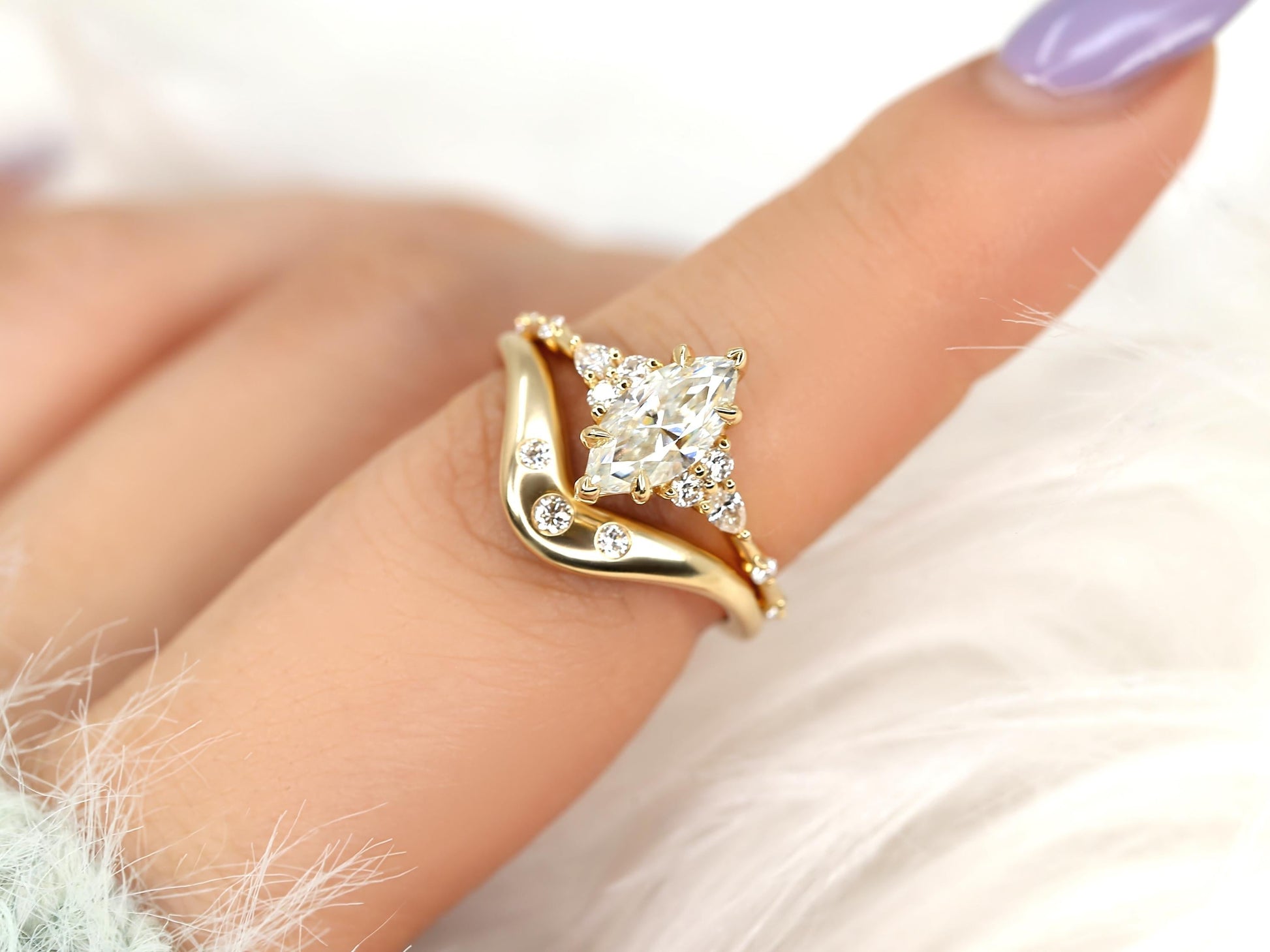 3.0 CT Elongated Cushion Solitaire Moissanite Diamond Bridal Ring Set