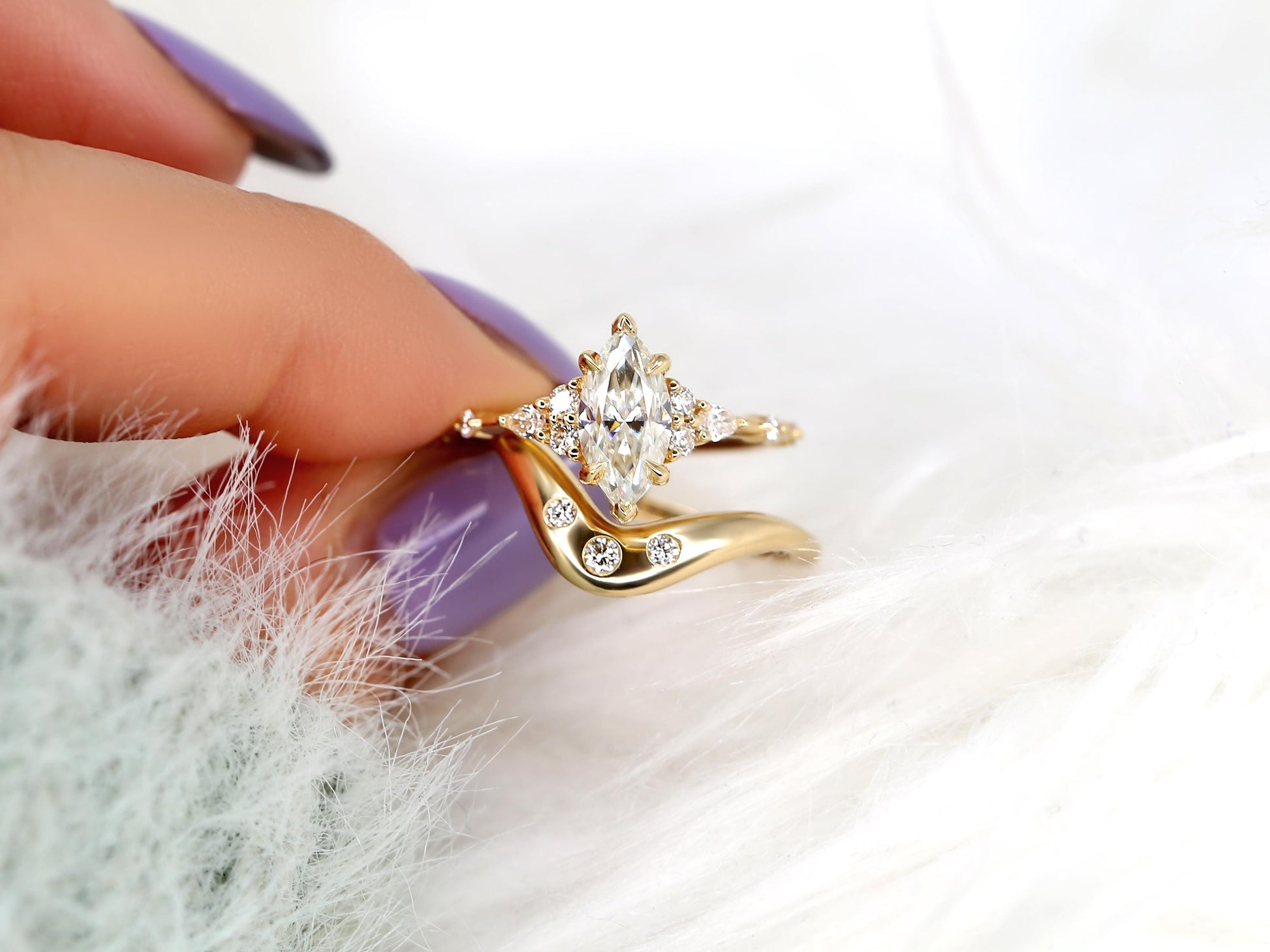 3.0 CT Elongated Cushion Solitaire Moissanite Diamond Bridal Ring Set