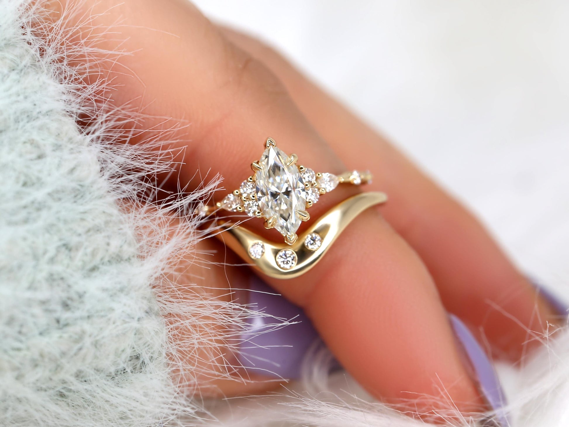 3.0 CT Elongated Cushion Solitaire Moissanite Diamond Bridal Ring Set