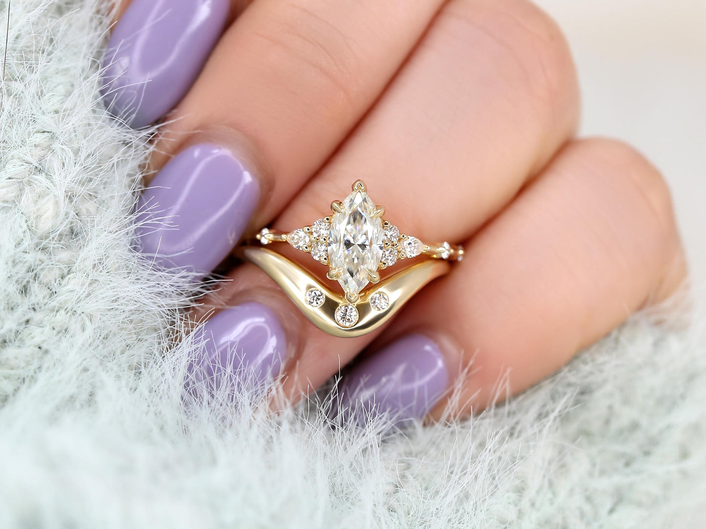 3.0 CT Elongated Cushion Solitaire Moissanite Diamond Bridal Ring Set