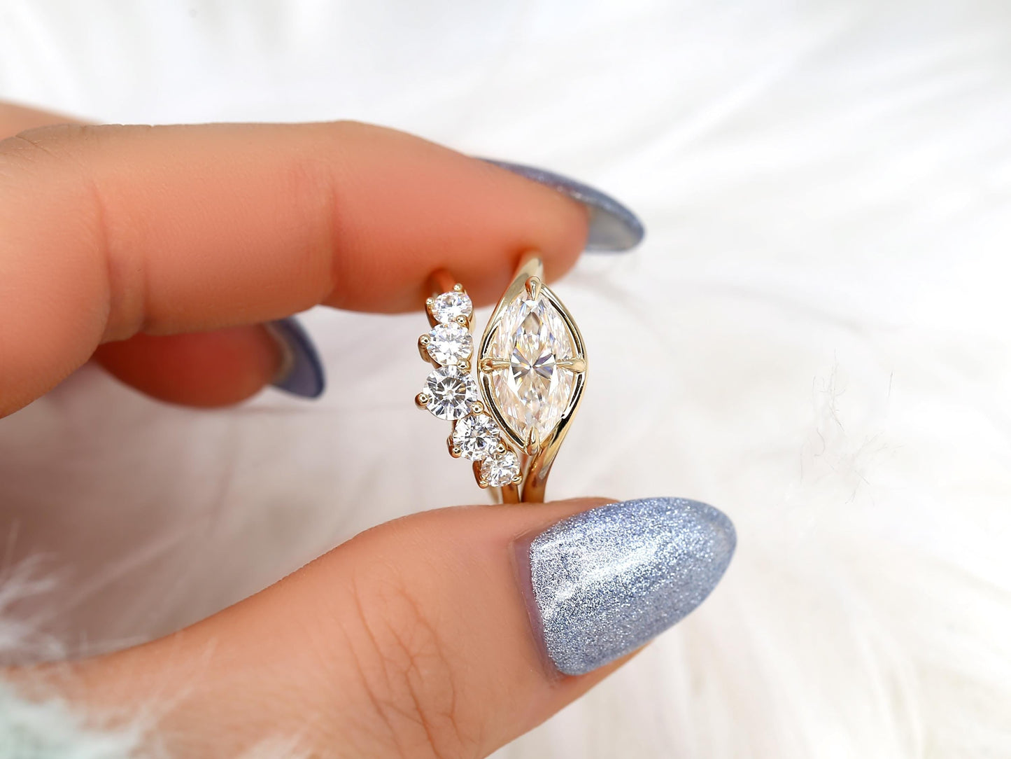 3.0 CT Elongated Cushion Solitaire Moissanite Diamond Bridal Ring Set