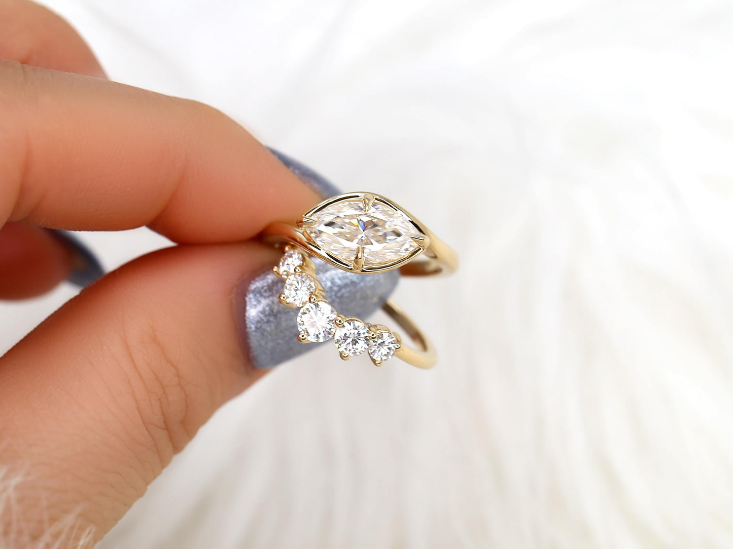 3.0 CT Elongated Cushion Solitaire Moissanite Diamond Bridal Ring Set