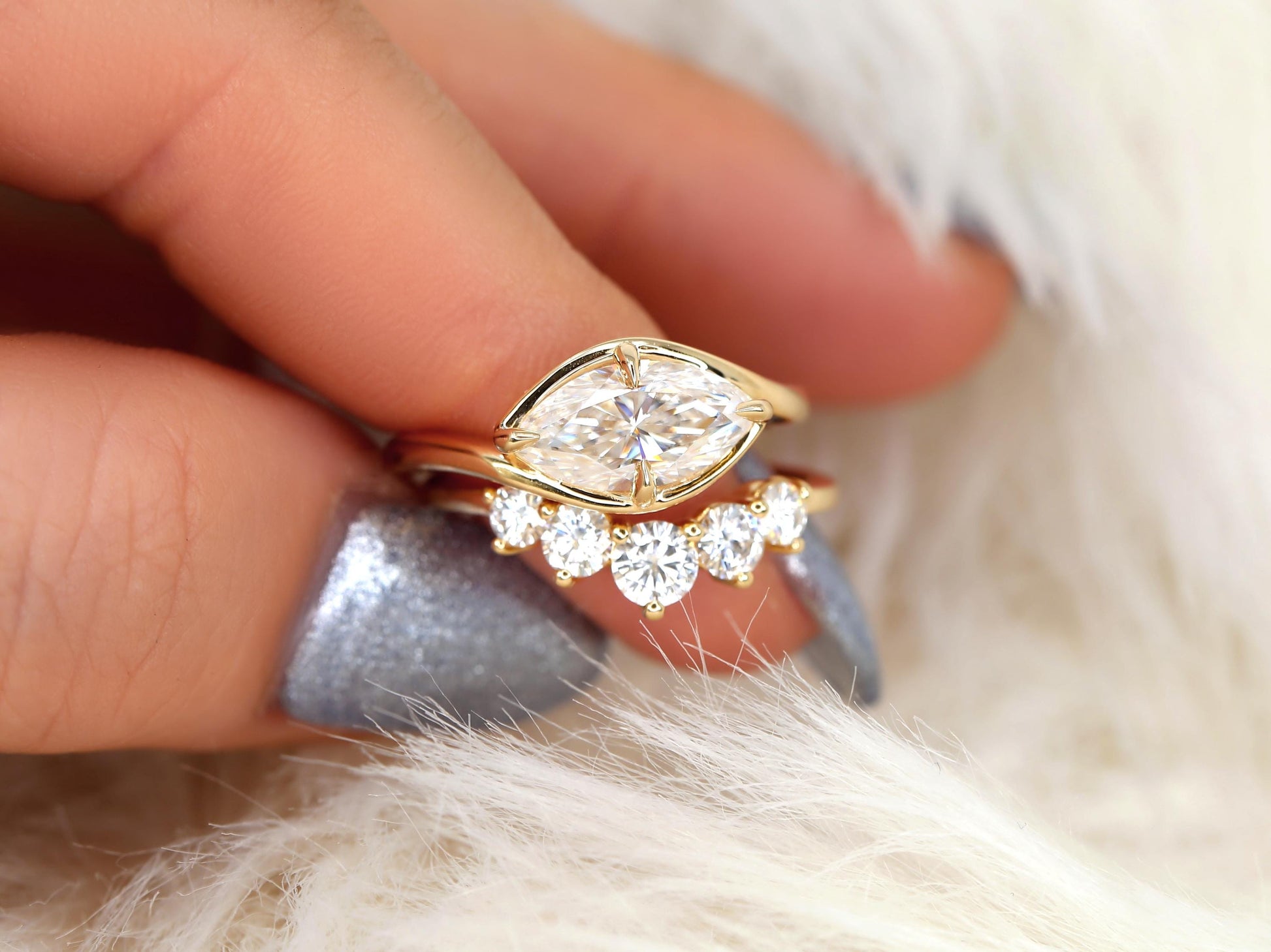 3.0 CT Elongated Cushion Solitaire Moissanite Diamond Bridal Ring Set