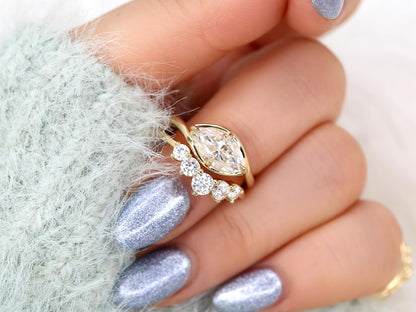 3.0 CT Elongated Cushion Solitaire Moissanite Diamond Bridal Ring Set